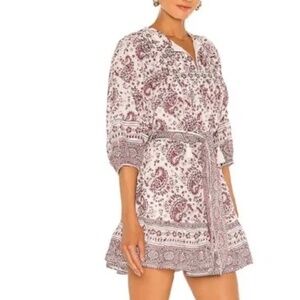 Cleobella Magdalena Mini Dress Womens Size S Puff Sleeve tie waist tassels